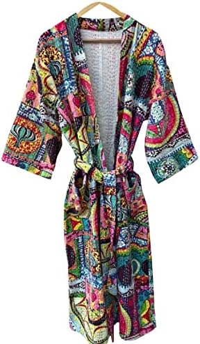 Pranipat Handicrafts Cardigan Print Women Women Use Handmade confortável Kantha Kimono Front Open Wear