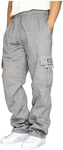 XXBR Men's Heavyweight Cargo Fleece Sweats Papents de cintura elástica de cintura calça de tração folgada com bolsos