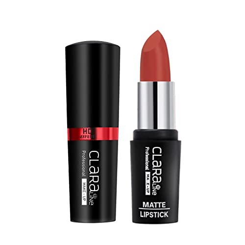 Lipstick Matte Claraline - Maquiagem labial duradoura para mulheres | Cores altamente pigmentadas | Certificado por halal à prova de manchas, livre de crueldade e livre de parabenos | Laranja queimado