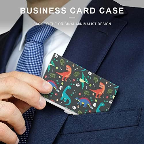 Happy Dinosaur Business Card Carrier para homens e mulheres titular de cartões Credit Wallet Id Case Organizer