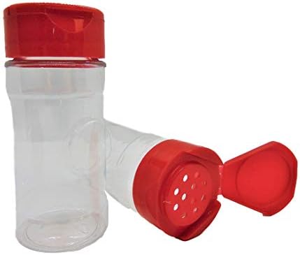 Jarra de garrafa de contêiner de especiarias de plástico transparente de 4 oz com um conjunto de tampa vermelha de