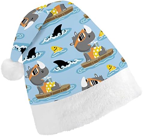 Rhino Christmas Hat Hat Papai Noel para adultos unissex Comfort Classic Xmas Cap para férias de festa de Natal