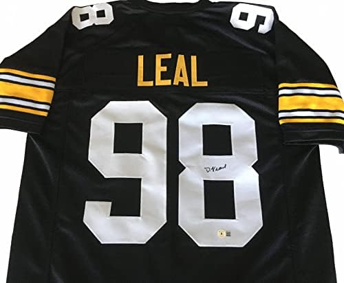 Demarvin Leal assinou a camisa de futebol preto autografado Beckett Coa - Tamanho XL - Lineman Defensivo Pittsburgh