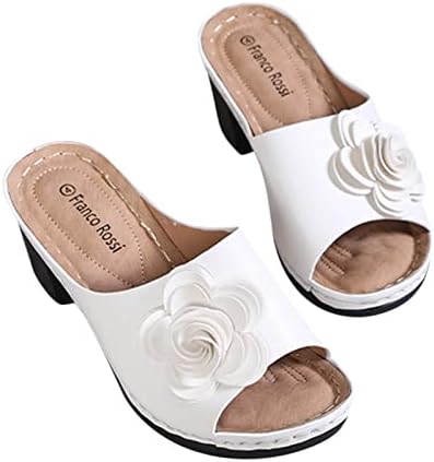 Sandálias elegantes para mulheres de peixe com salto baixo chinelos de flores de flores deslizam lâminas abertas de sandália