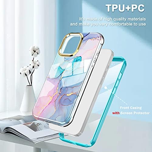 DT Compatível para iPhone 13 Pro Max Case 6,7 polegadas, Caixa de TPU de proteção à prova de choque elegante e elegante, com protetor de tela embutido （mármore)