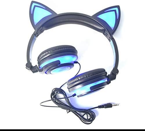 Fones de ouvido de orelha de gato de Limson para crianças, LED Light com fones de ouvido dobráveis ​​cobráveis ​​para crianças adultos