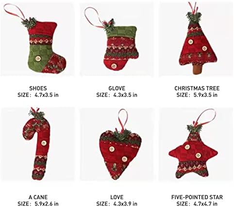 Decorações de Natal de algodão, conjunto de 6 peças, árvore de Natal, artesanato pendurado, decorações de férias