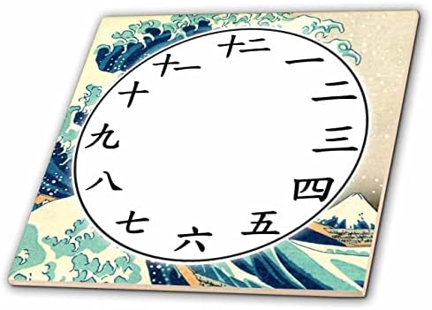 3drose kanji relógio face - números japoneses - grande onda fora de kanagawa hokusai - telhas