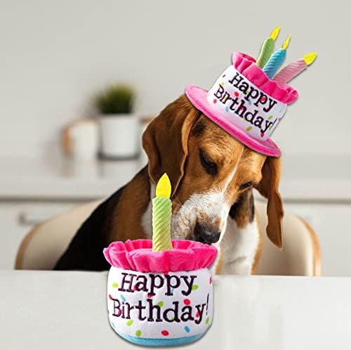 Ushang animal de estimação para cachorro feita de feliz aniversário com velas coloridas e pom pom verde, hat de bolo de aniversário