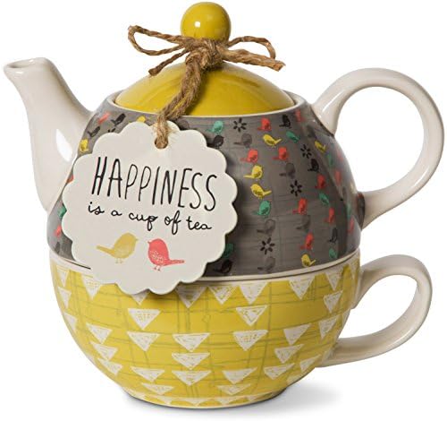 Companhia de presentes de pavilhão Bloom Happiness Ceramic Tea para um, 15 onças, multicolor