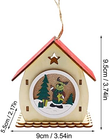 Arregada de Natal Decorativa Ornamentos pendurados com luzes Arte de Natal Artes e Artesanato Mini Casa de Madeira Vista traseira Swinging Animal