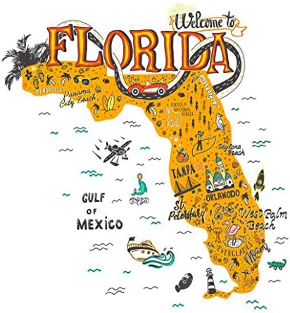 5D DIY Diamond Painting Kits Cartoon Florida Mapa Atrações turísticas Travel Miami Draw Drill Full Drill Pintura de artesanato artesanal para decoração de parede de casa Decoração completa Cross Stitch Presente 20x16 polegada