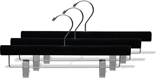 A Great American Hanger Company Black Velvet Pant cabide com clipes de almofada ajustável, caixa de 100 cabides de madeira plana com