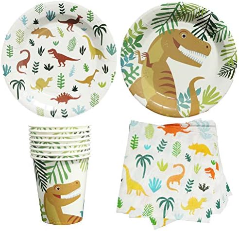 1 Conjunto/ 64pcs requintados de tabela de mesa de mesa de dinossauro Placas descartáveis ​​Placas de festas criativas