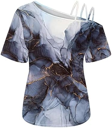 Camisas de verão beuu para mulheres um ombro de impressão casual tampa de túnica curta túnica fria blusa de ombro tshirts