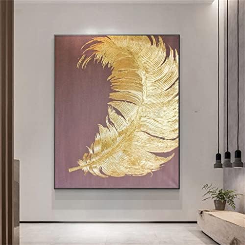 Qjian pintada à mão abstrata pintura a óleo de folha de ouro na tela de beleza abstrair pintura de óleo de árvore dourada
