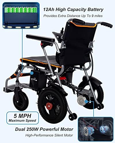 Cadeiras de rodas elétricas para adultos dobráveis ​​e compactos cadeira de rodas motorizada, cadeira de rodas portátil para idosos,