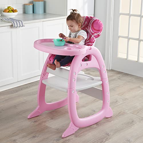 Cadeira de cesto de texugo envee ii cadeira alta com criança playtable e conversão de cadeira, rosa/branco