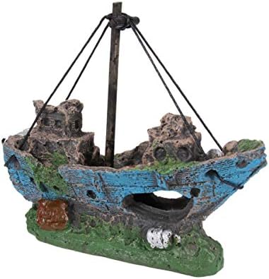 Besportble Pirate Ship Decor Aquário Decorações de naufrágio Ornamentos de tanques de peixes Ornamento de aquário de resina - amigável para água de água salgada de água doce acessórios de aquário aquário