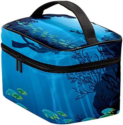 Bolsa de maquiagem do oceano azul WarmFM sacos de cosméticos portáteis para mulheres meninas
