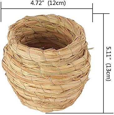 Liang Straw Bird Nest, Grass Hand Tardey Bird House para periquito Cockatiel Canary Tearbird e pequeno papagaio, cabana de pássaro de choque de grama para a mão para clima frio, local de criação natural para pássaros