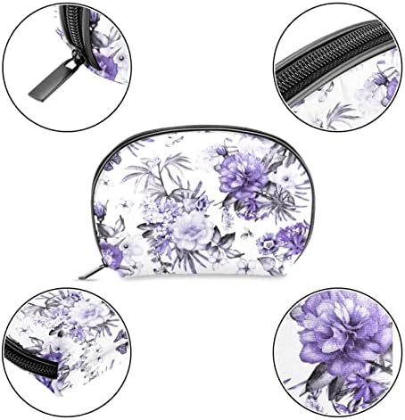 Bolsas de cosméticos para mulheres, bolsas de bolsas de maquiagem de maquiagem Bolsa de maquiagem Meninas, Flor Butterfly Purple Peony Art Vintage