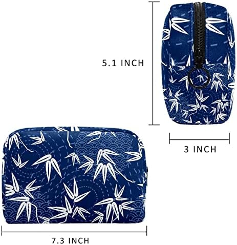 Bolsa de maquiagem tbouobt bolsa de bolsa cosmética bolsa bolsa com zíper, padrões de folha vintage japoneses azuis