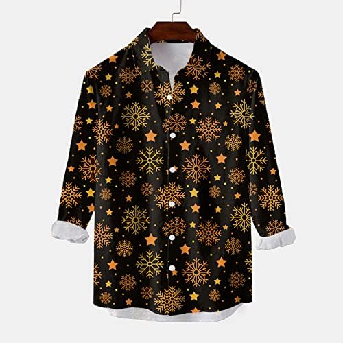 Camisas de botão de natal dsodan para homens, manga longa 3das de snowflake tree impressão havaiana camisa casual