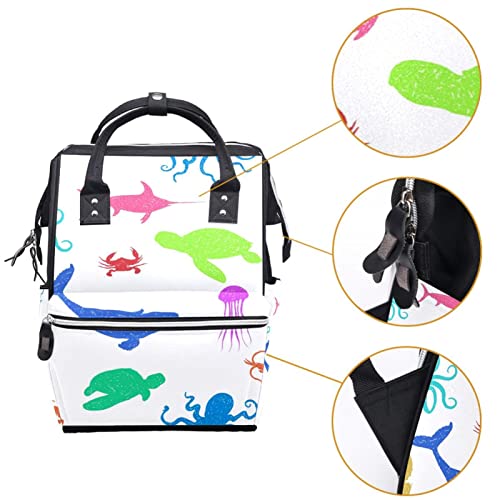 Lorvies Happy Marine Life Pattern Backpack Backpack, Backpack de viagem de função de grande capacidade de grande capacidade