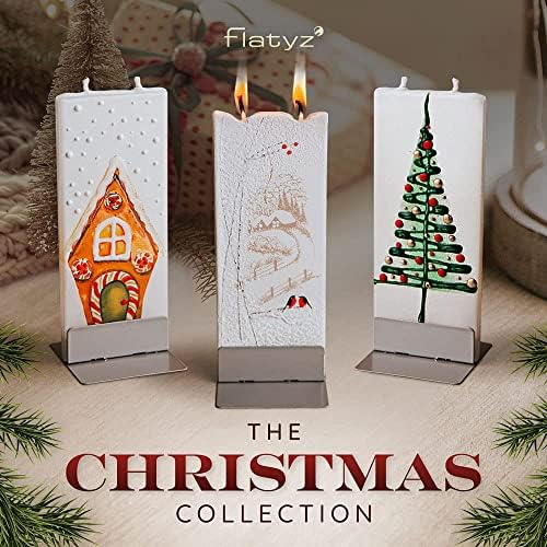 Velas de Natal feitas à mão plana - Árvore branca e redemoinhos de ouro | Sem século, resistente a gotejamento e vela de pavio sem fumo