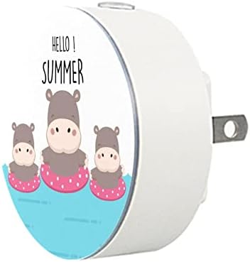 2 plug-in nightlight LED Night Light Hello Summer Hippo fofo com sensor de entardecer para o amanhecer para o quarto de crianças, berçário, cozinha, corredor