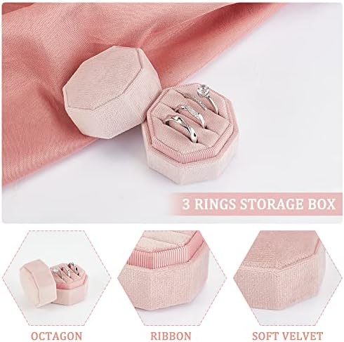 Caixa de anel de veludo de Olycraft 3 Slots Jewelry Ring Box Octagon Velvet Jewelry Ring Box Caixa de casamento Rosy Brown Triple