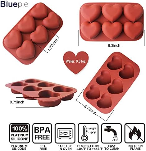 2pcs Moldes de chocolate Coração de silicone molde em forma de coração pequeno moldes de silício de 1,77 polegada Cubos