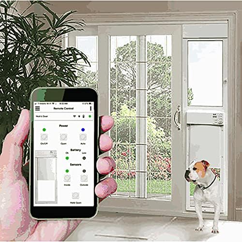 Power Pet Electronic Dog Door - High Tech Wi -Fi Electronic Pet Ports - Portas eletrônicas de cães eletrônicas deslizantes automáticas - Pets médios de até 25 lbs - Alto 92-3/4 - 96 Portas de pátio - PX1 -STE -WIFI