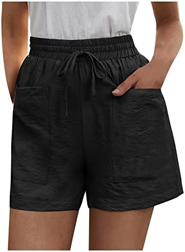 Segaven Linho de algodão feminino Coloque de cintura elástica da cintura shorts praias shorts sufocos sólidos saltos atléticos