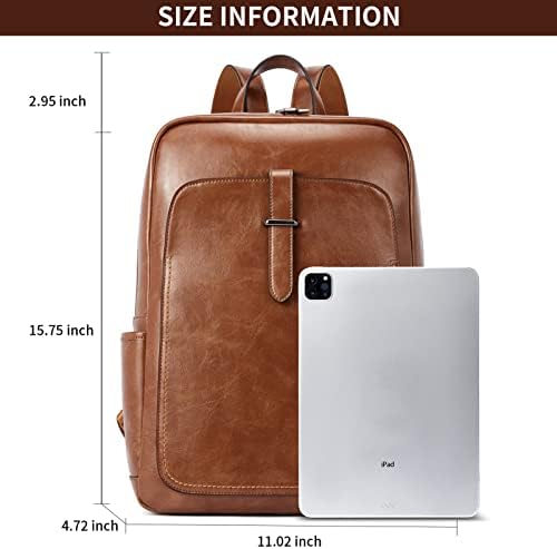 Mochila de laptop de couro Telena para mulheres 15,6 polegadas Backpack Backpack Faculdade Daypack Bag Contrast Black