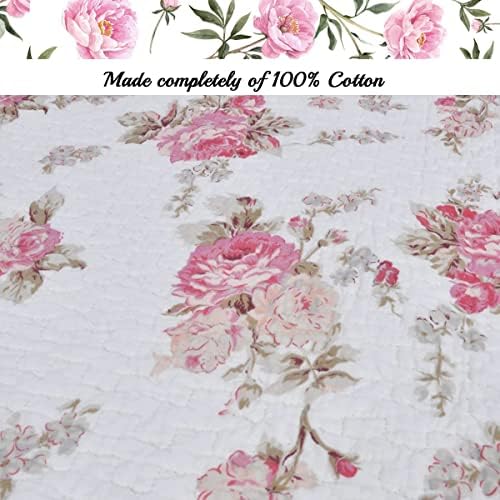 Linha aconchegante Fashions Home Pink Peony Floral Algodão Reversível Conjunto de cama de quilt, Coverlet, colcha