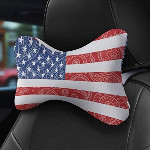 Paisley American Flag Car pescoço travesseiro de carro macio para apoio de cabeça de travesseiro pescoço de barriga de almofada 2 pacote para dirigir viajando