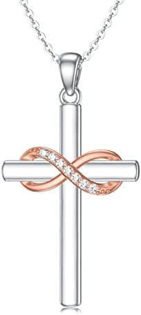 Colar de pingente cruzado de coração de diamante natural para mulheres em prata esterlina Real Diamond Cross Pinging Jewelry
