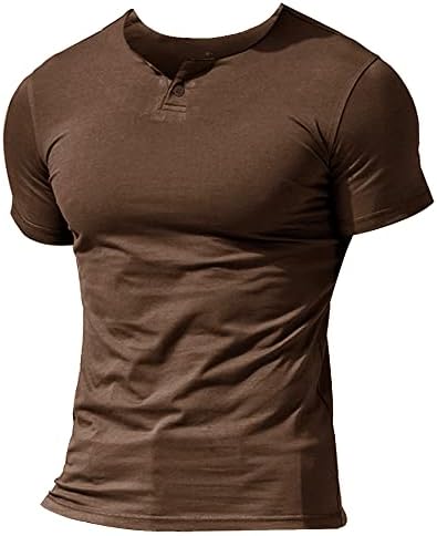 Muscle Alive Mens verão Casual Manga curta Henleys T-shirt Button Buttleet Plain V Camisetas pescoço