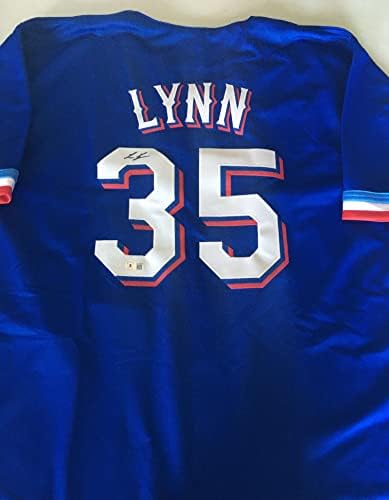 Lance Lynn assinou a camisa de beisebol azul autografada Beckett Coa - Tamanho XL - Texas Pitcher