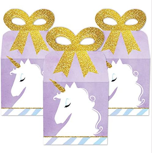 Big Dot of Happiness Rainbow Unicorn - Square Favor Gift Caixas - Chá de bebê de unicórnio mágico ou caixas de festas de aniversário