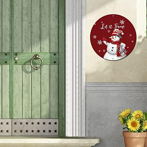 Lata de metal redonda Merry Feliz Natal Let It Neve Snowman Christmas Wreath Sign Metal Art Print