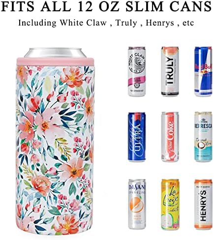 12 oz lata mais fria mais fria de aço inoxidável magro lata mais refrigerada Cerveja isolada mais refrigerador para seltzers duros presentes de flores rosa para mulheres e homens