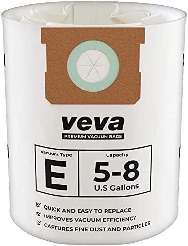 VEVA 15 Pack Premium Vacuum Filter Bags Tipo E 9066100 Trabalho com Vac de 5 a 8 galões, parte # SV Shop-Vac Shopvac 90661