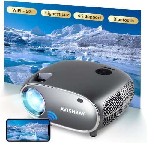 AVISHBAY 5G WIFI Bluetooth Native 1080p Mini Projetor Portátil, 460 Projector Ansi LM 4K, IOS Android Windows, com TV