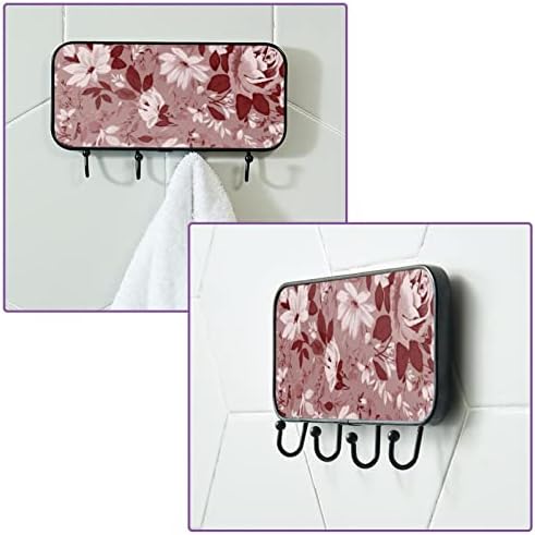 Ganchos de parede Guerotkr, ganchos pegajosos, ganchos adesivos para pendurar, padrão de folha de flores de rosa
