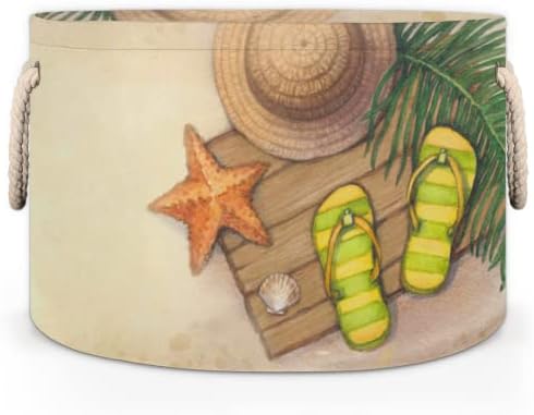 Chapéu de estrela do mar de praia grandes cestas redondas para cestas de lavanderia de armazenamento com alças cestas de armazenamento