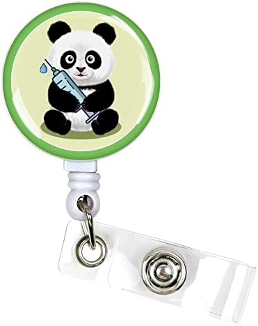 Reel de crachá heyfibro retrátil para enfermeiros, médicos, cutelo de plataforma de nome de nome de panda fofo com clipe de jacaré