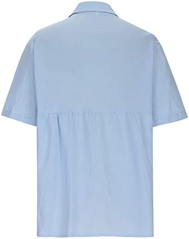 Camisas de linho de algodão feminino 2023 Girassol de verão Tops de manga curta tops casuais Button Down Bloups